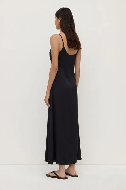 Black Bias-Cut Silk Maxi Dress