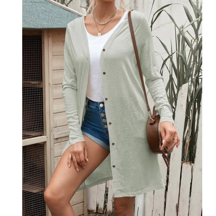 Button Down Long Sleeve Longline Cardigan