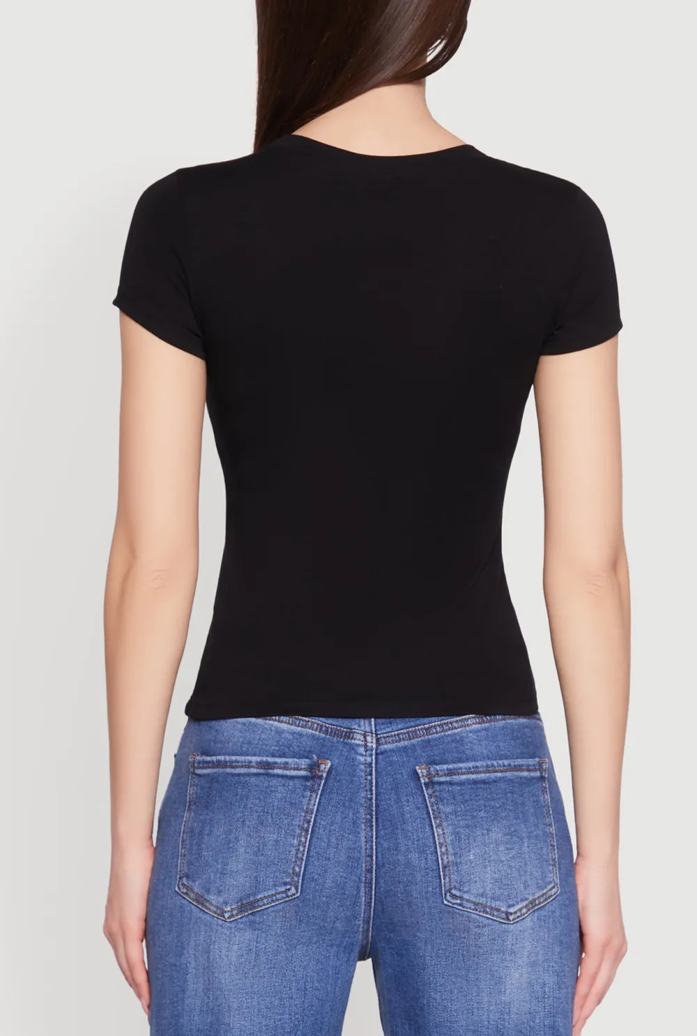 Fitted Round Neck Short Sleeved T-Shirt