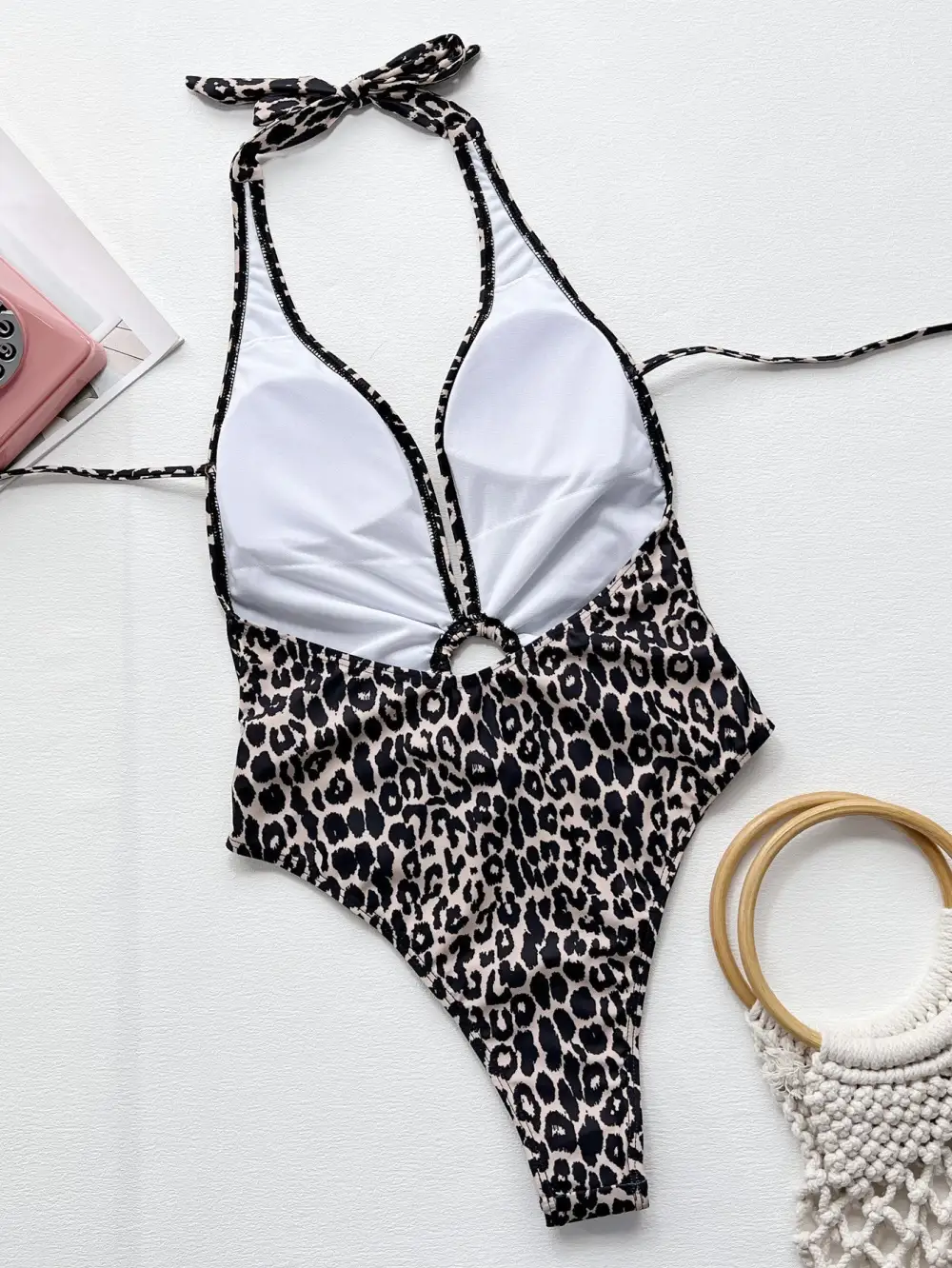 Leopard Halter Neck Ring Detail One Swimsuit