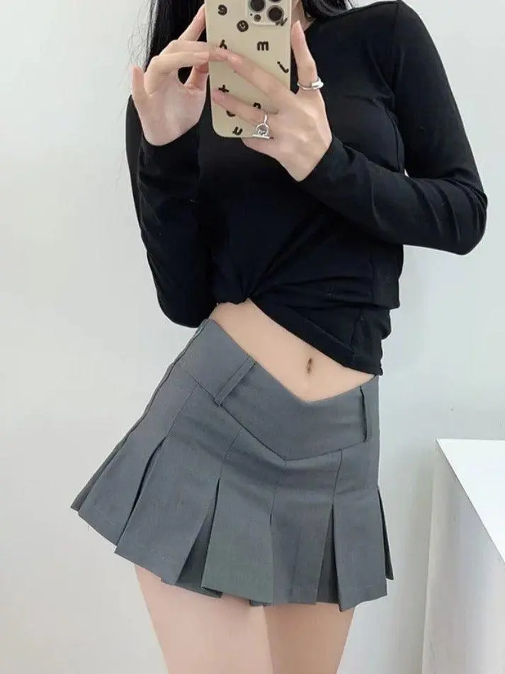 V-Cut Pleated Micro Mini Skirt