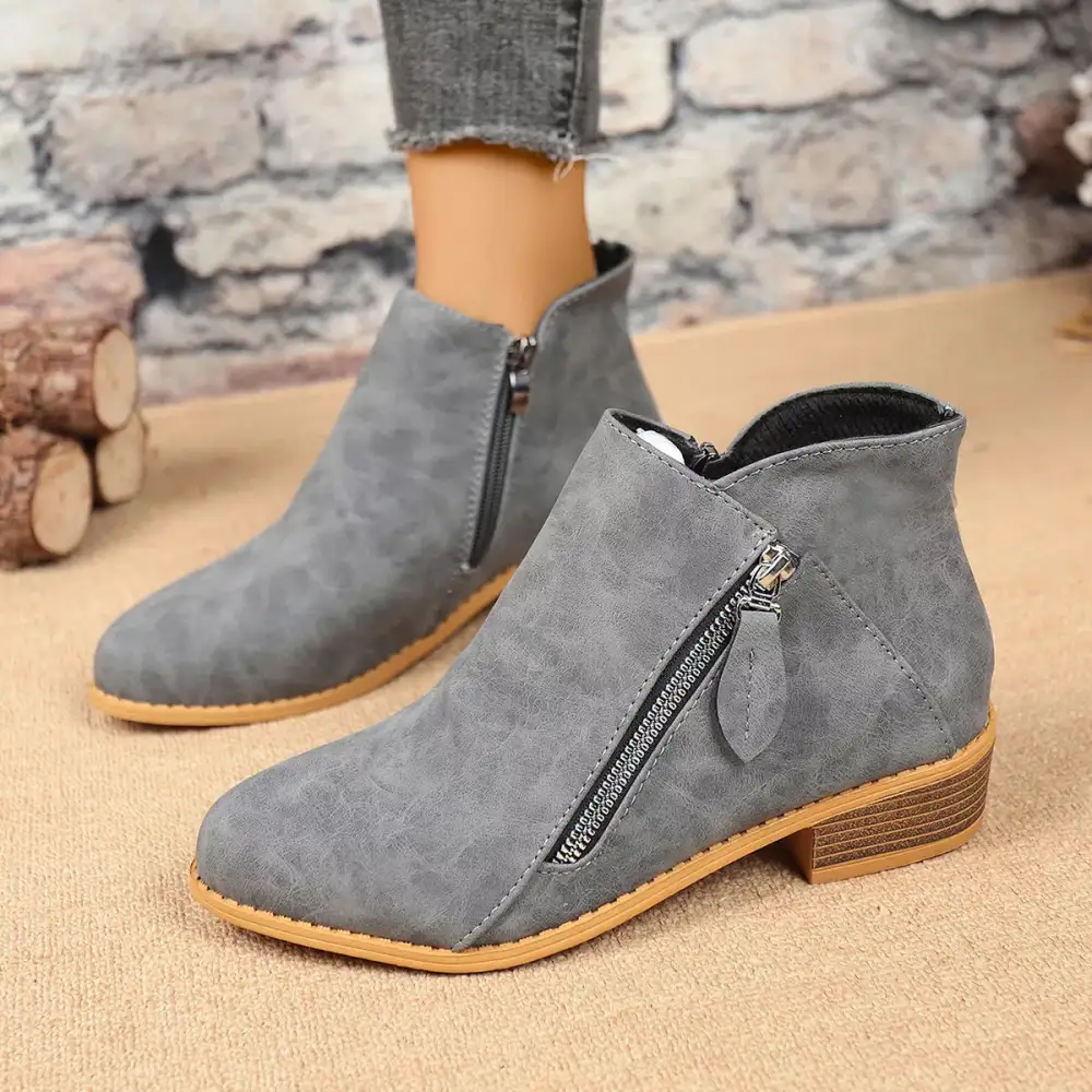Side-Zip Block Heel Boots