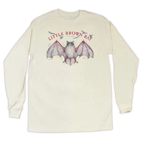 Bat Print Round Neck Long Sleeved Women's T-Shirt