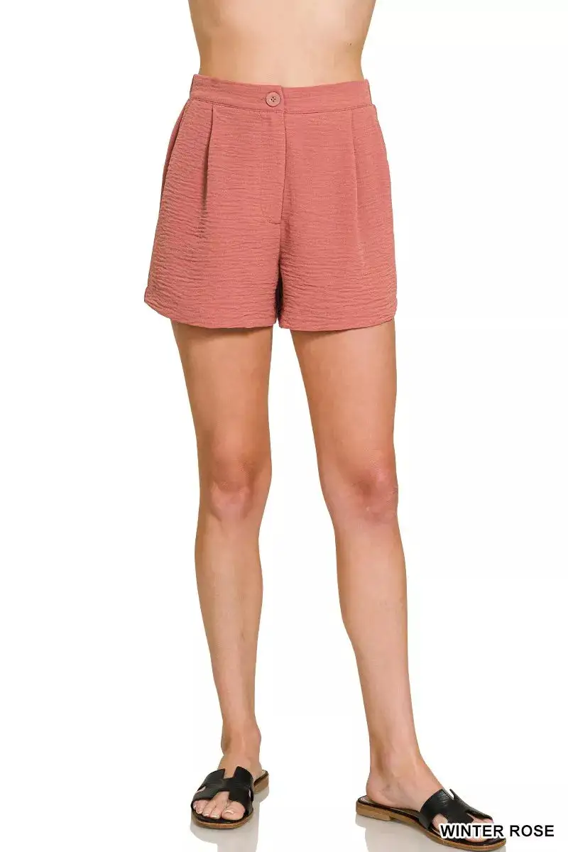 Woven Airflow Back Elastic Waist Shorts