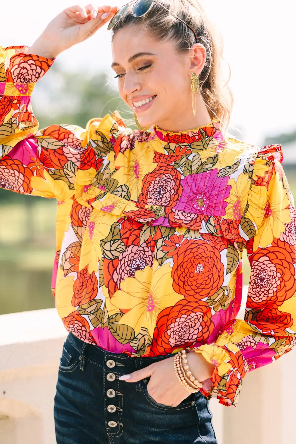 THML: Better Than Ever Yellow Floral Blouse