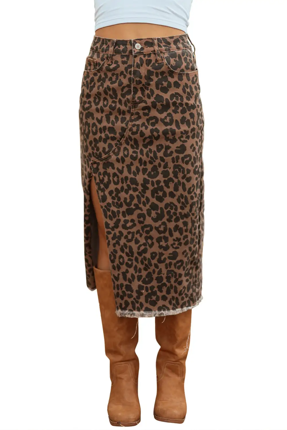 Open Denim Printed Skirt