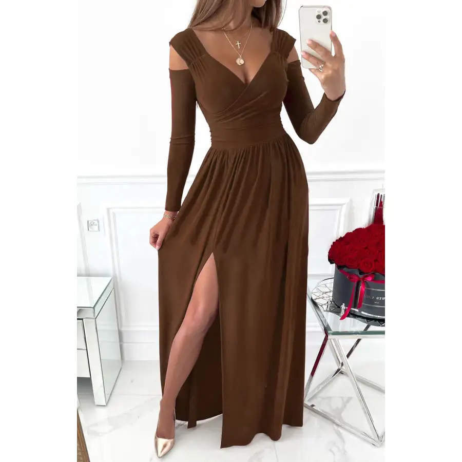 Slit Surplice Long Sleeve Maxi Dress