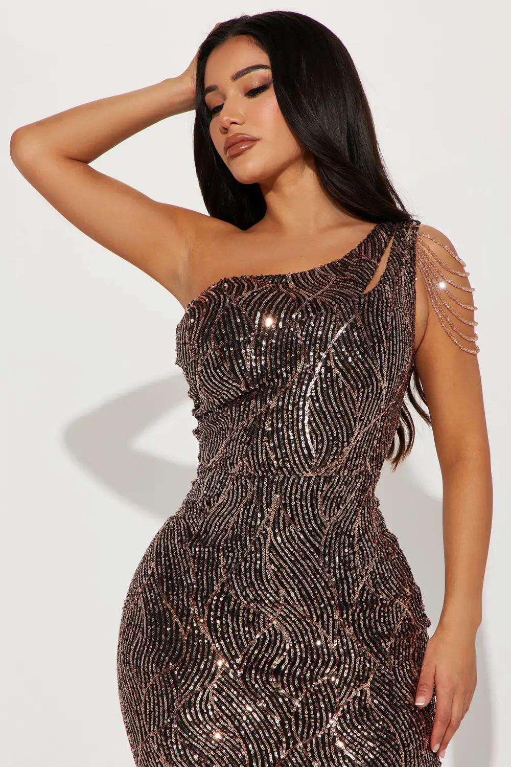 Under My Spell Sequin Midi Dress - Black/Gold