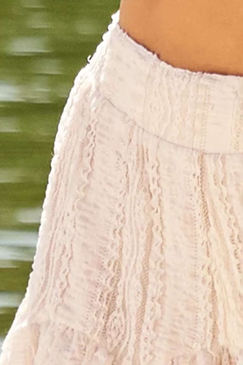 Off White Smocked Waist Ruffled Shorts