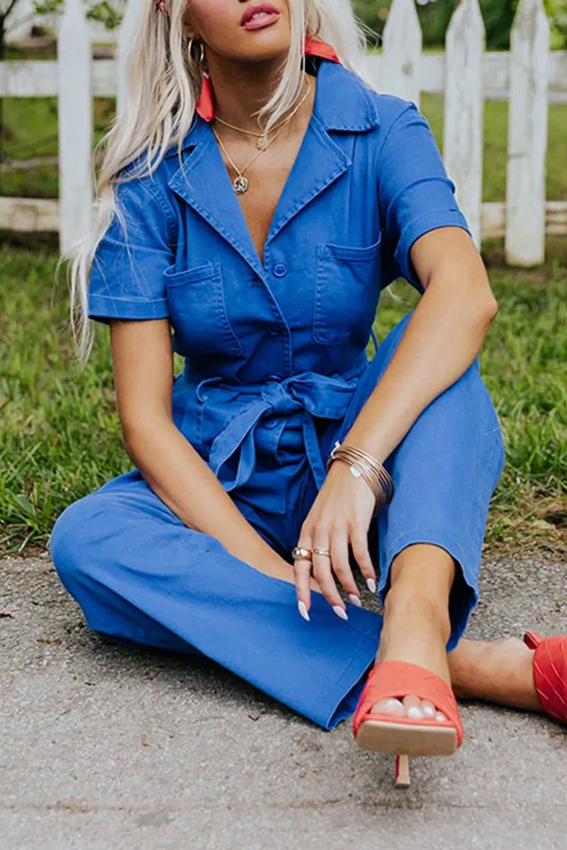 Fashion Workwear Style Pure Cotton Women's Jumpsuit