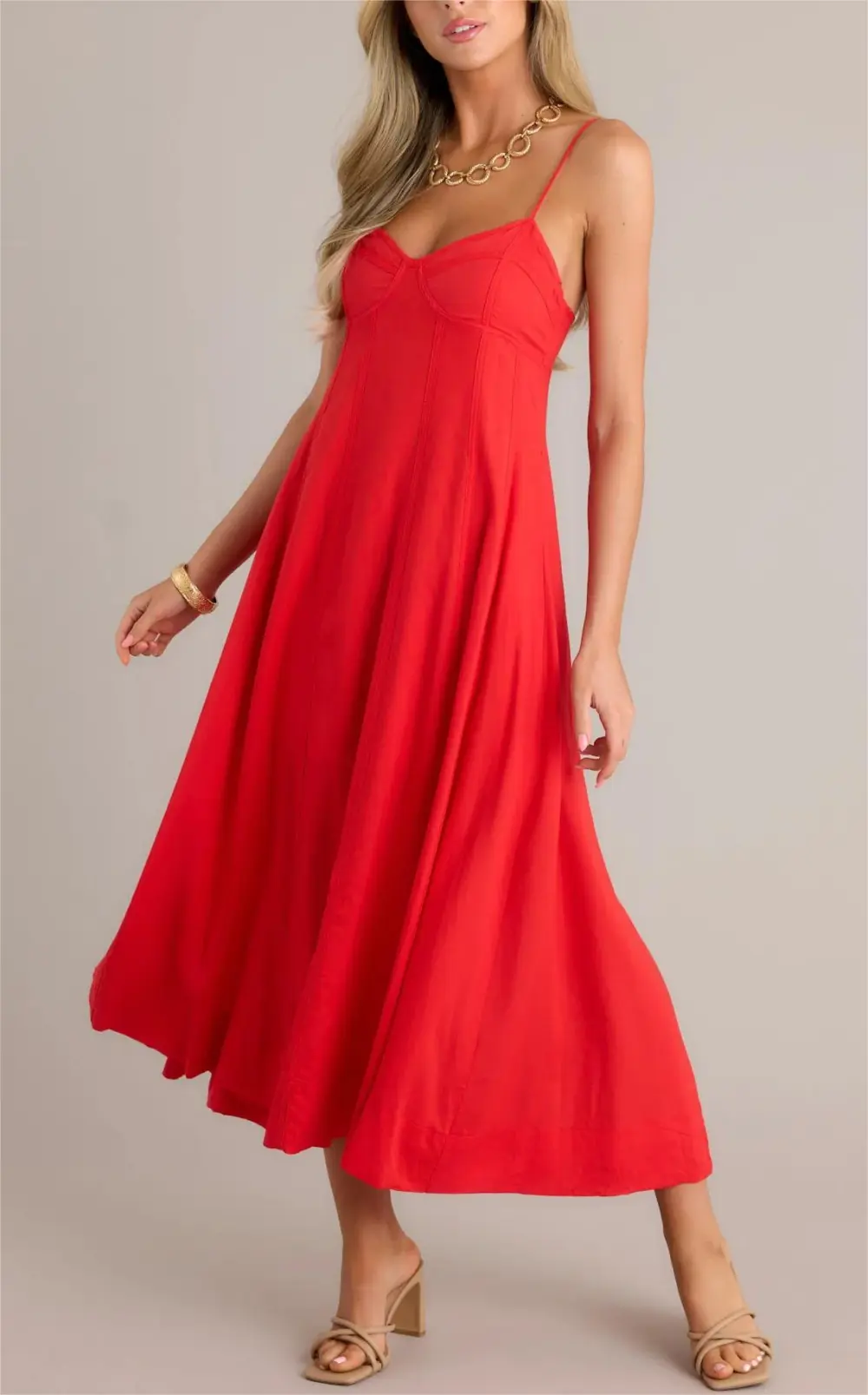 CELESTIAL BEAUTY RED BUSTIER MAXI DRESS