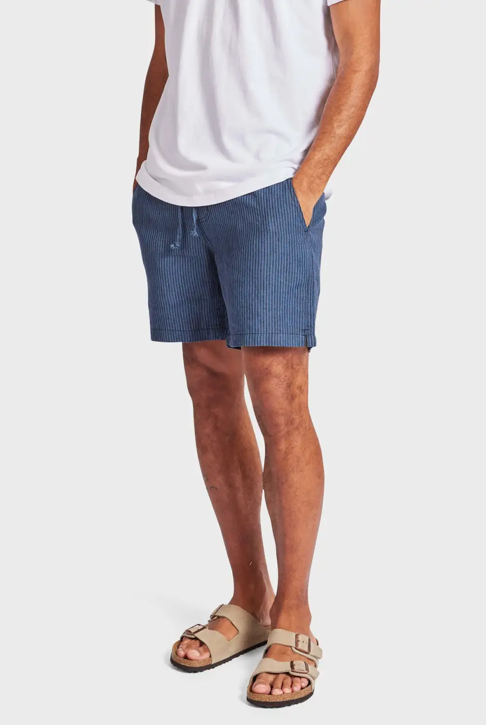 Stripe Riviera Linen Short- Smoke pine
