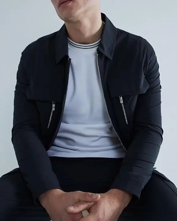 Black Stylish Zippered Lapel Men's Jacket