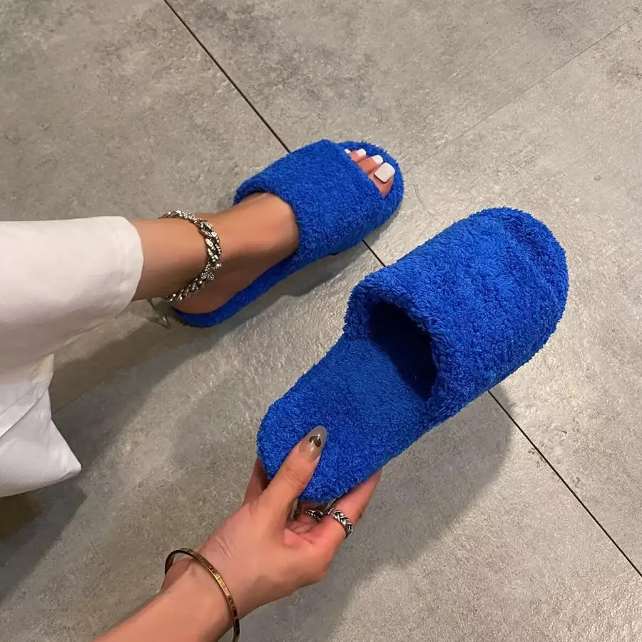 Textured Open Toe Platform Slippers