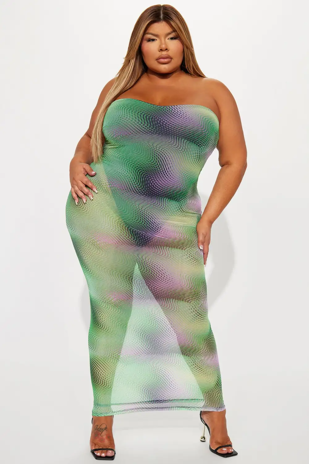 Evelyn Mesh Maxi Dress - Green/combo