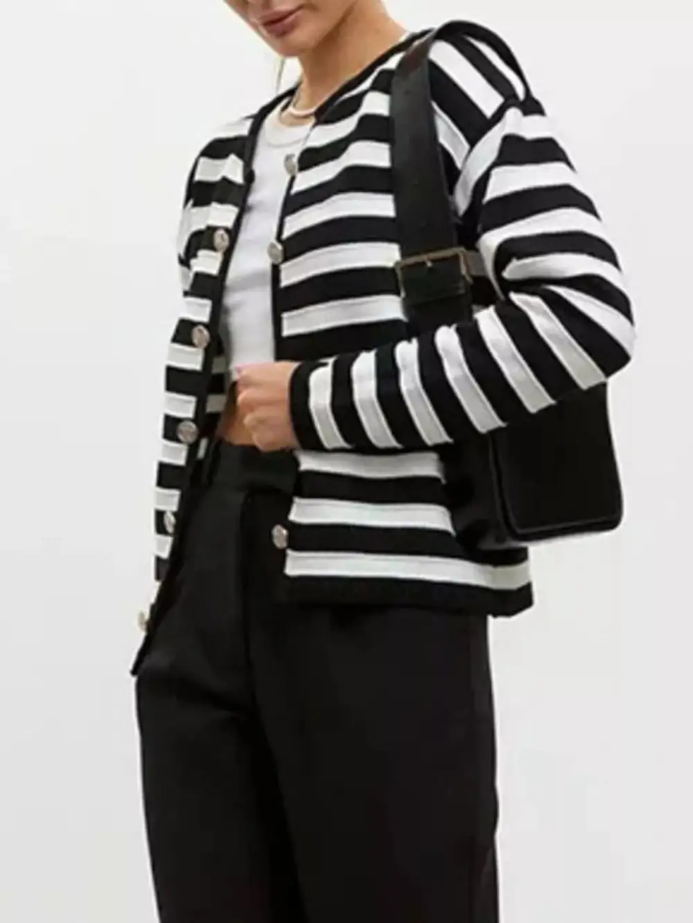 Classic Striped Button Down Knit Cardigan
