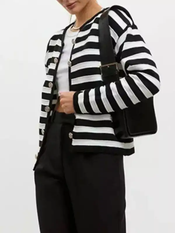Classic Striped Button Down Knit Cardigan
