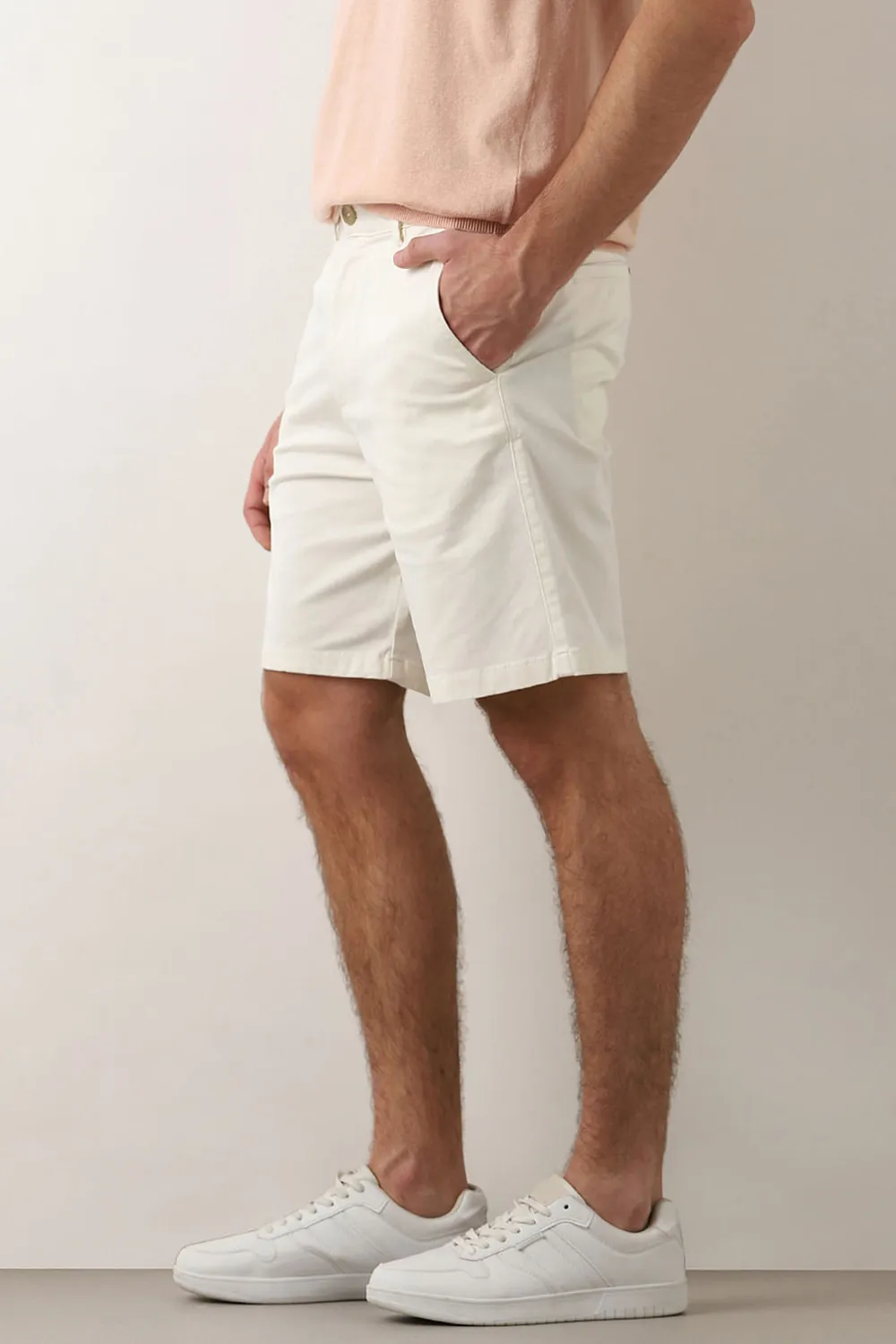 Black Mid Rise Cotton Chino Shorts