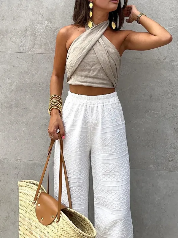 Cotton & Linen Crisscross Halter Tank Top