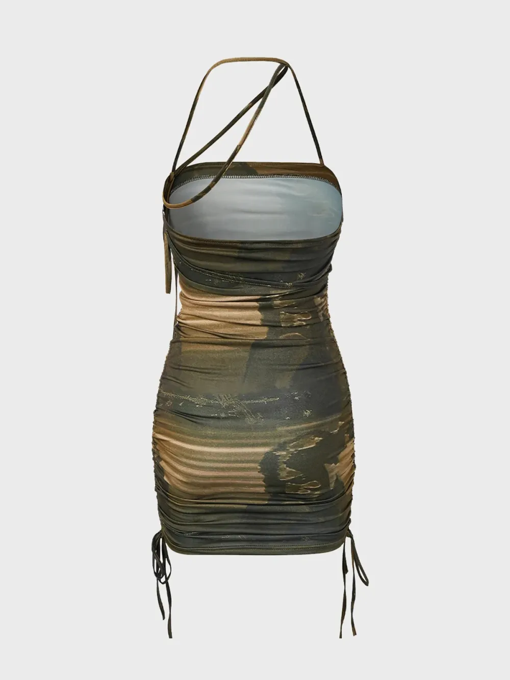 Y2K Army Green Tie-Up Tie Dye Dress Mini Dress