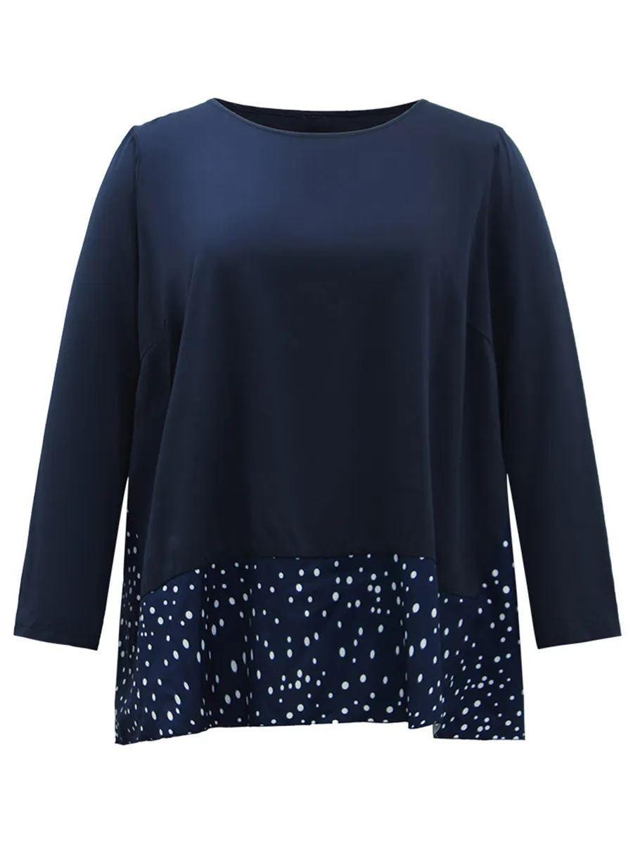 Long sleeve loose polka dot stitching top T-shirt