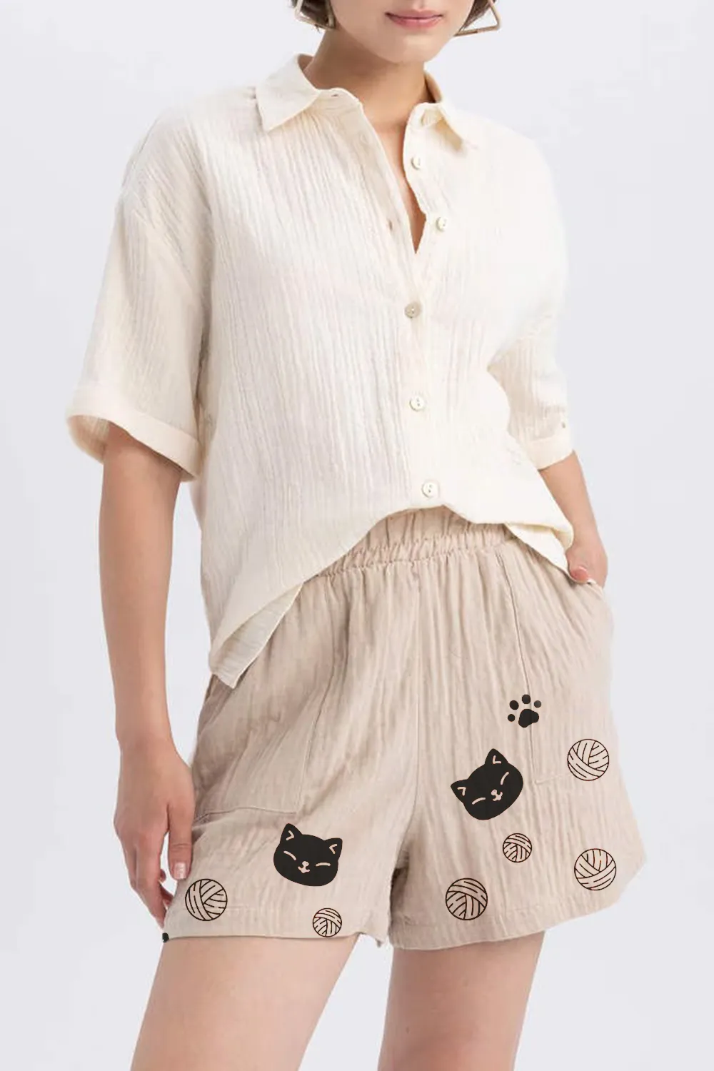 Regular Fit Muslin Normal Waist Shorts