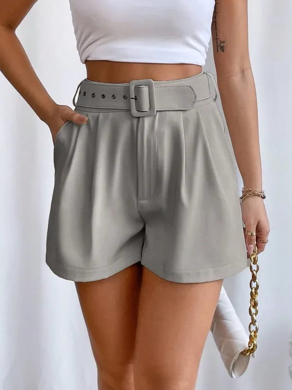 Women's Pocket Belted Grommet Eyelet Loose Shorts