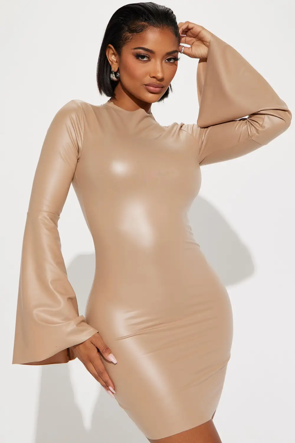 Lana Faux Leather Mini Dress - Taupe