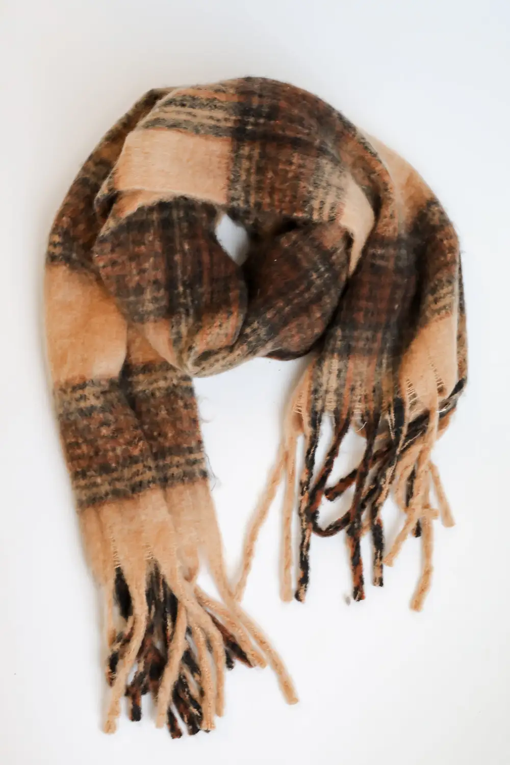 FINAL SALE - Snuggly Elevation Plaid Fringe Scarf - DOORBUSTER