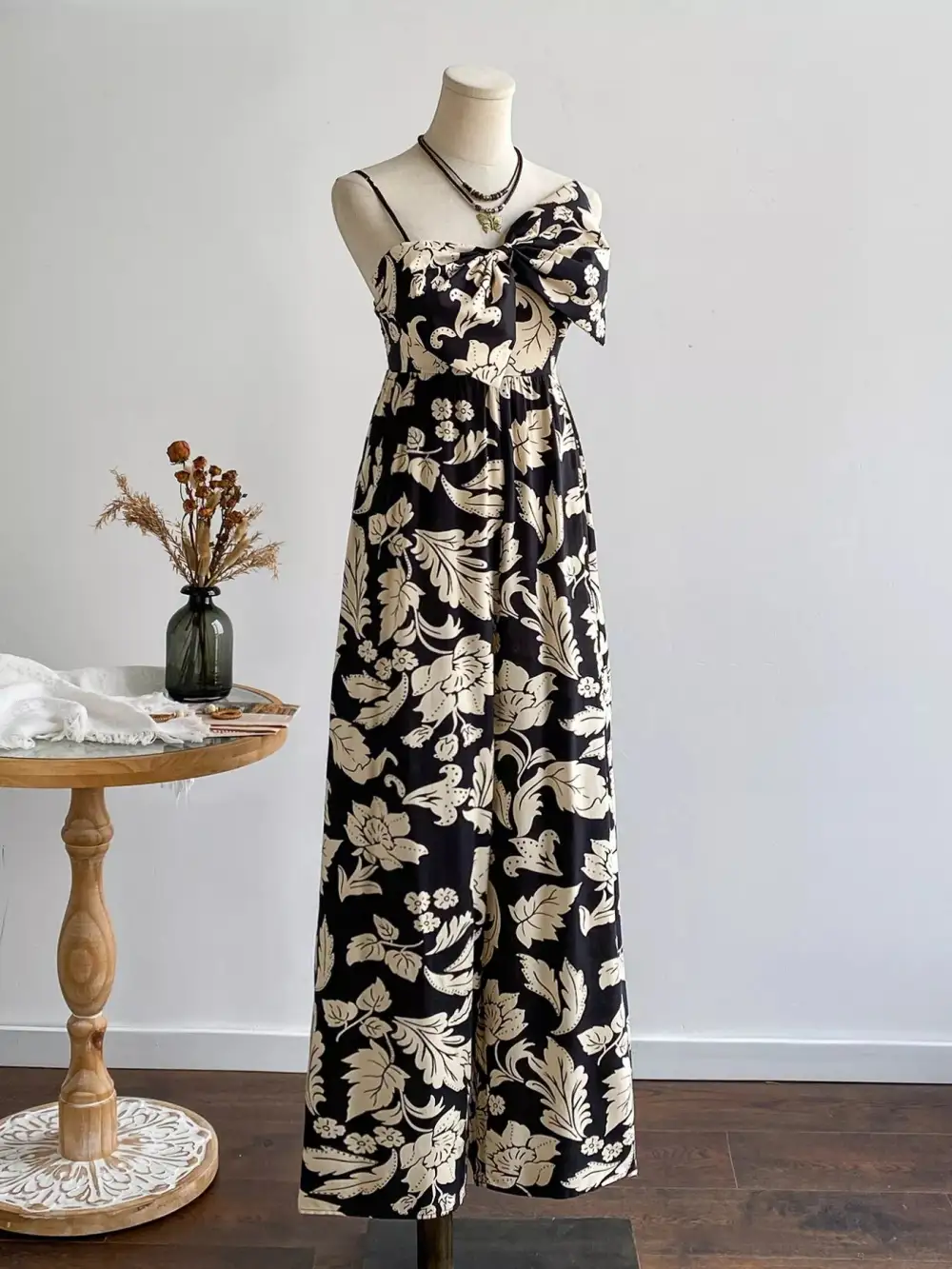 Floral Bowknot Wide Leg Jumpsuit