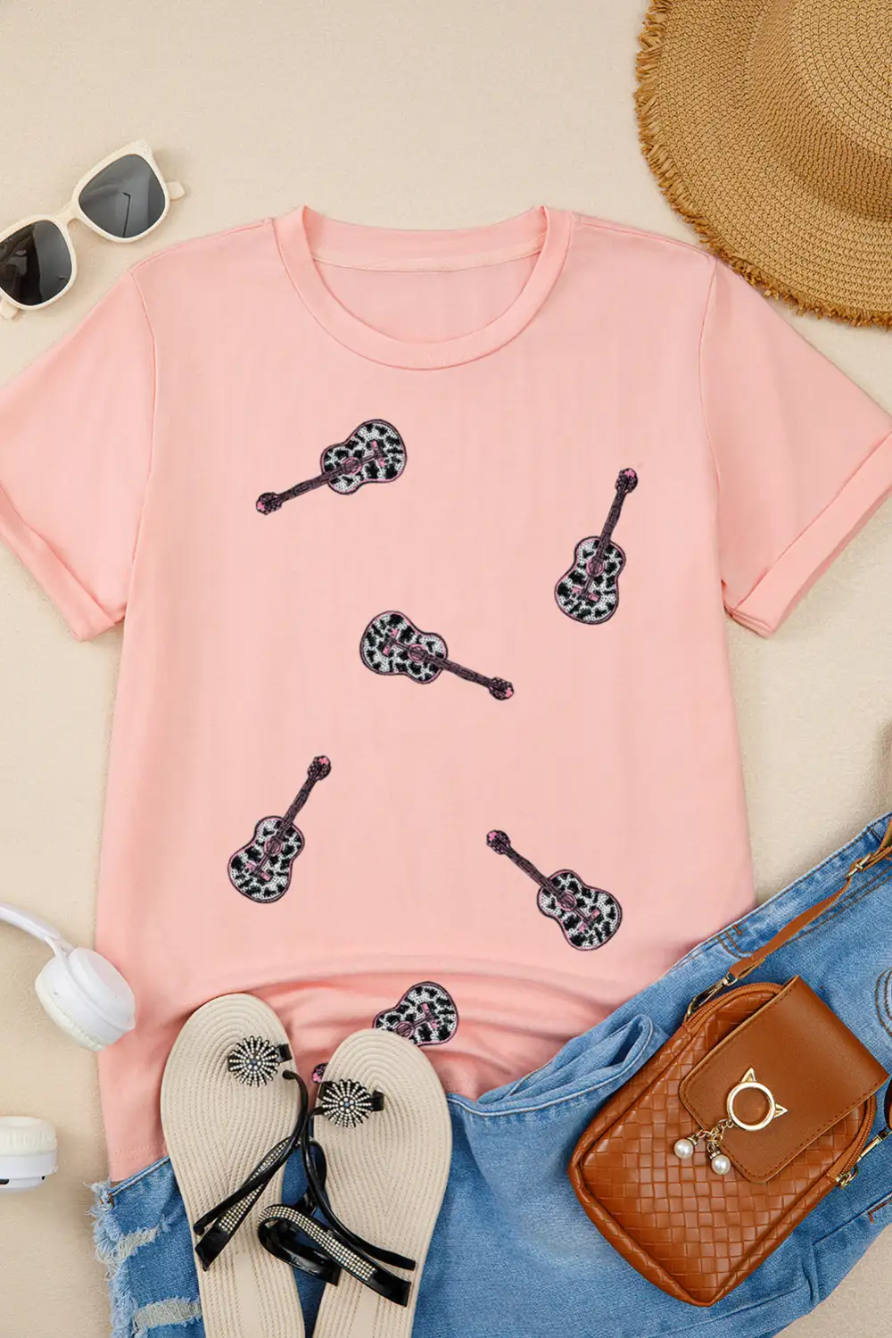 Guitar Sequin Patch Crew Tee