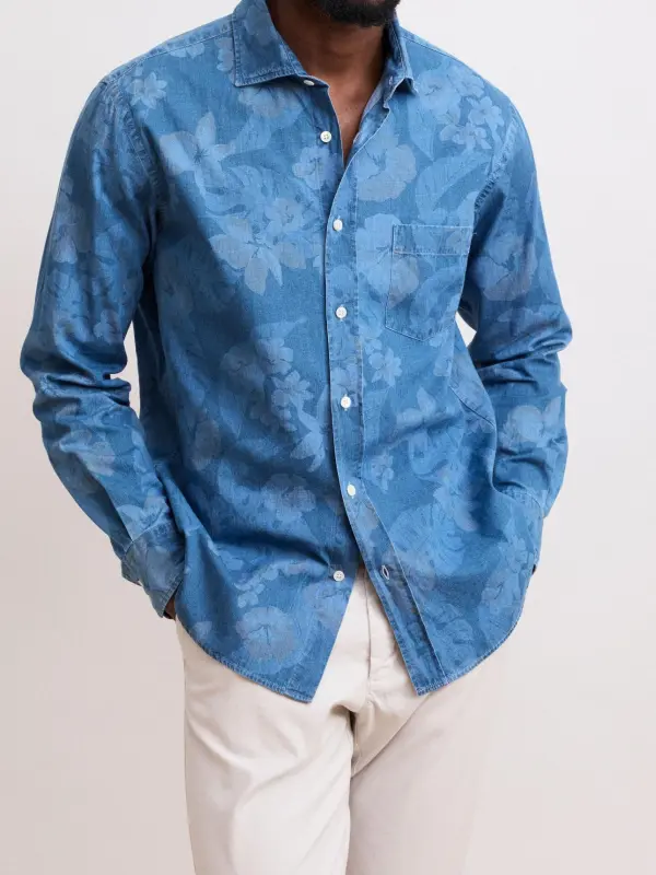 Soft And Comfortable Simple Indigo Blue Print Shirt