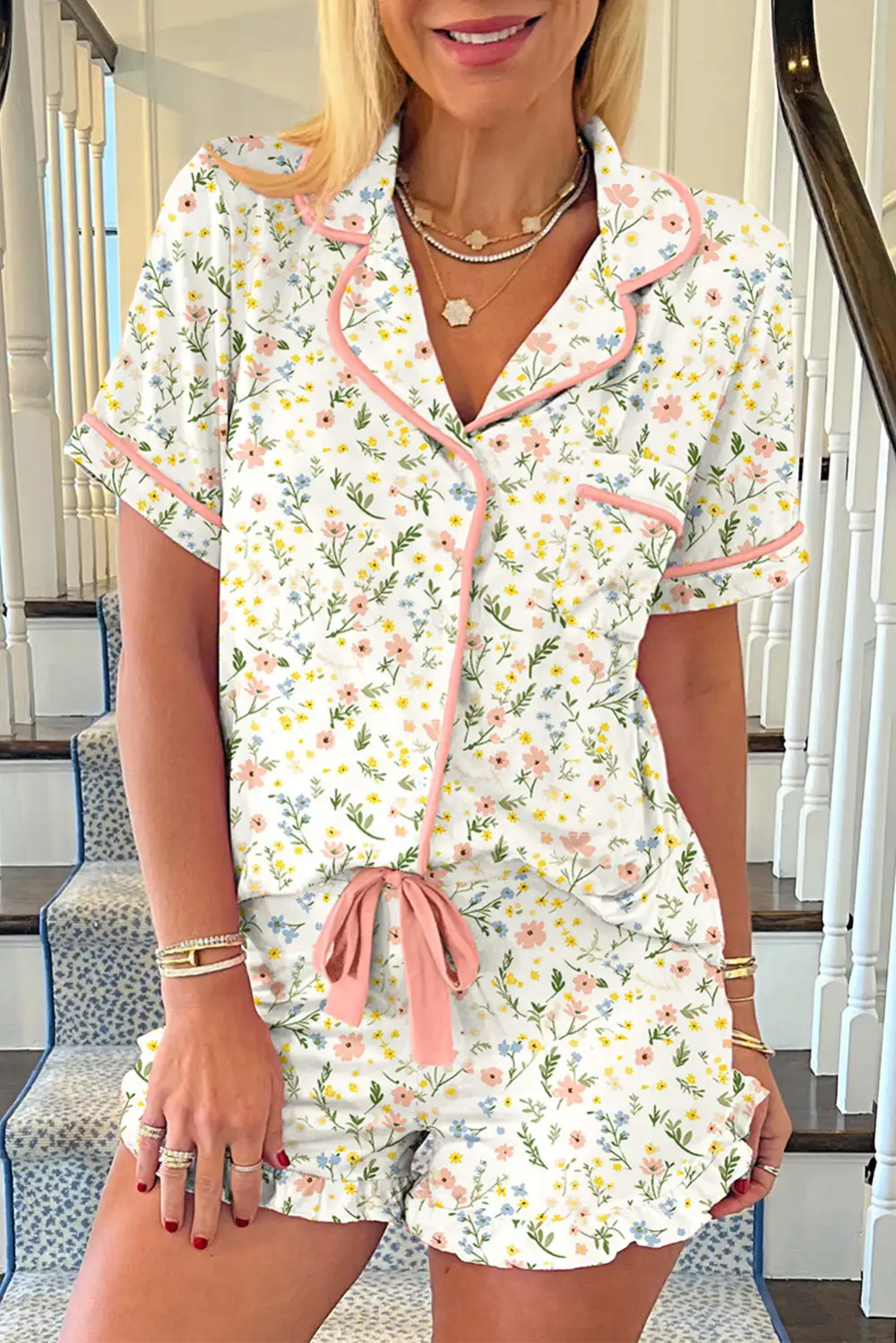 Floral Contrast Pajama Set