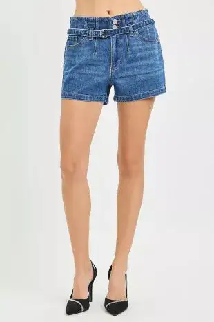 Risen Slouchy Denim Shorts with Belt
