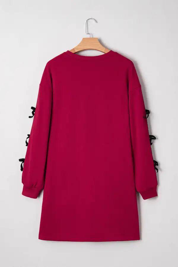 Racing Contrast Striped Bow Detail Drop Shoulder Sweatshirt Dress With Pockets