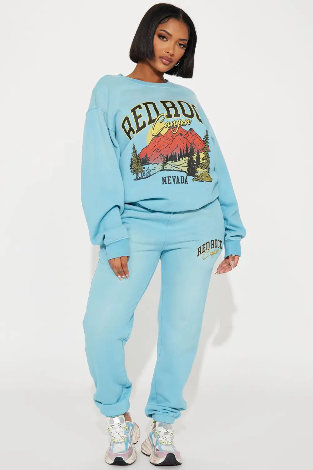 Red Rock Washed Jogger Set - SkyBlue