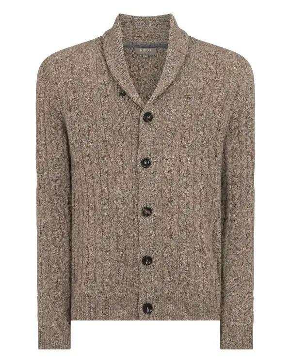 Men's Garrick Shawl Cable Cashmere Cardigan Heather Hazel Brown