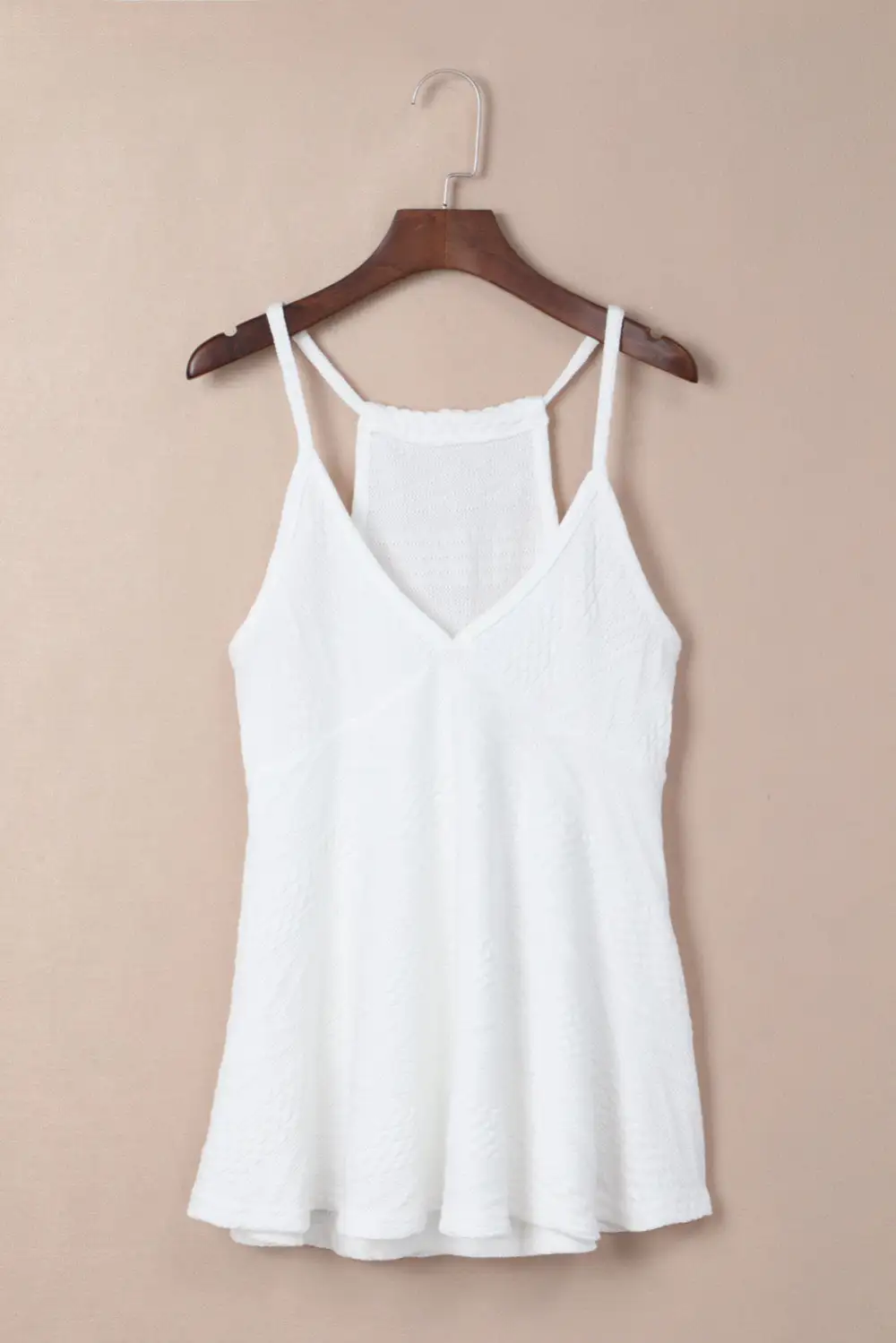 Knitted Ruffled Spaghetti Strap V Neck Tank Top