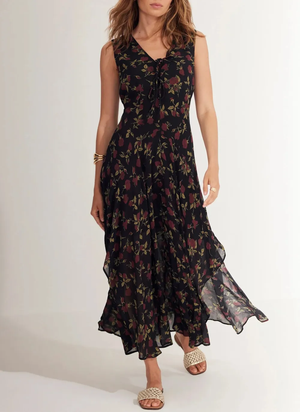 Casual Style Rose Print Midi Dress