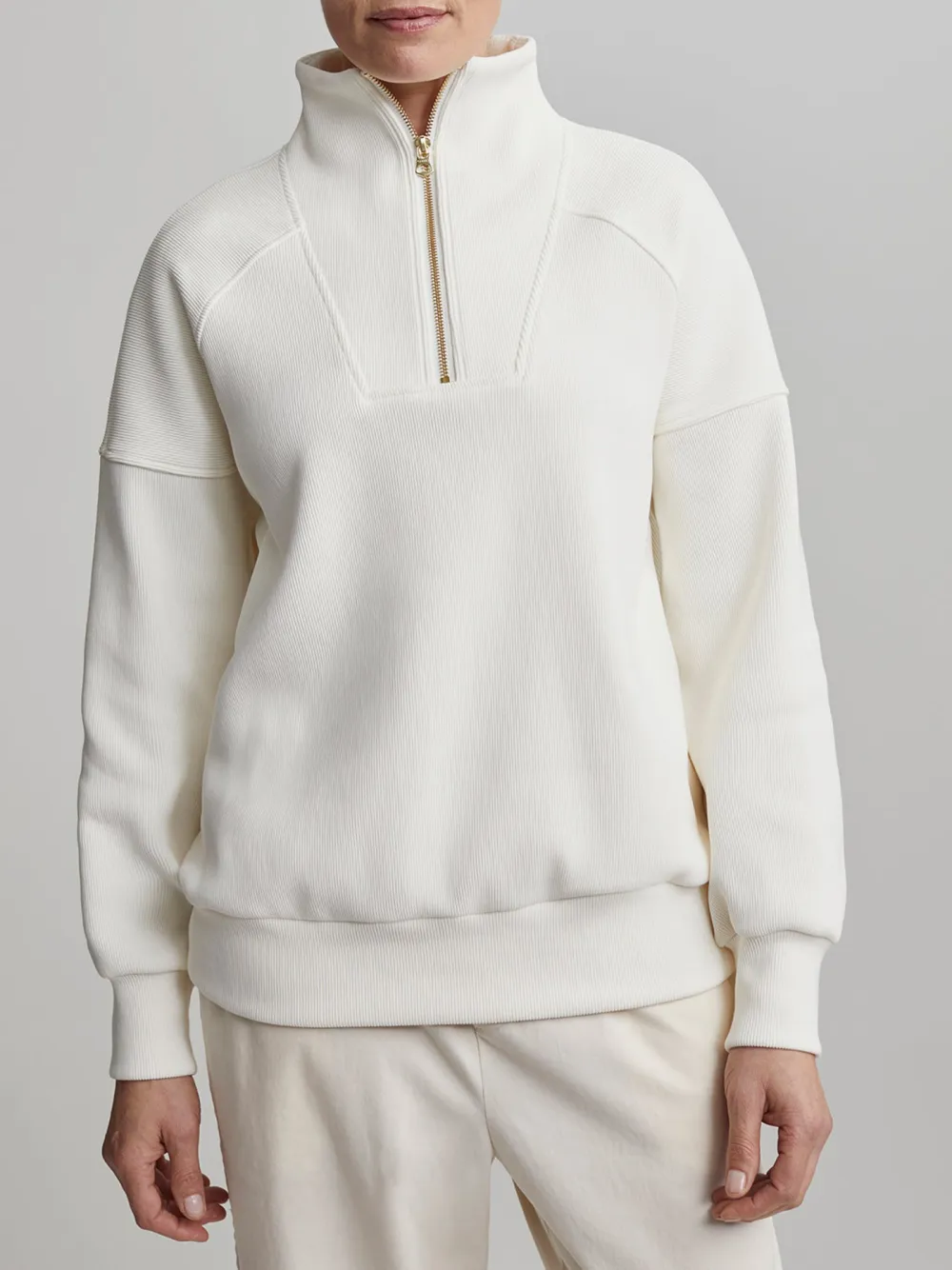 Modern Half-Zip Stand-Collar Waffle Sweatshirt
