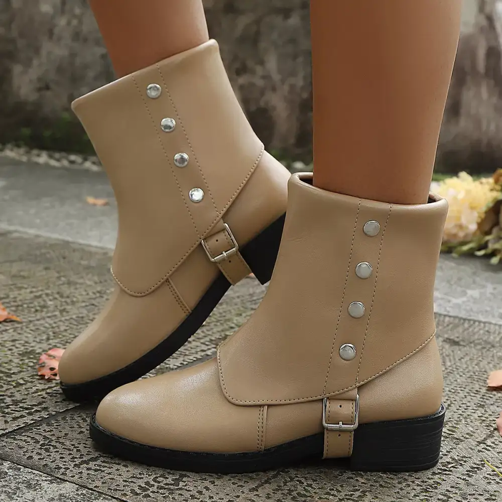 Structured Round Toe Block Heel Boots