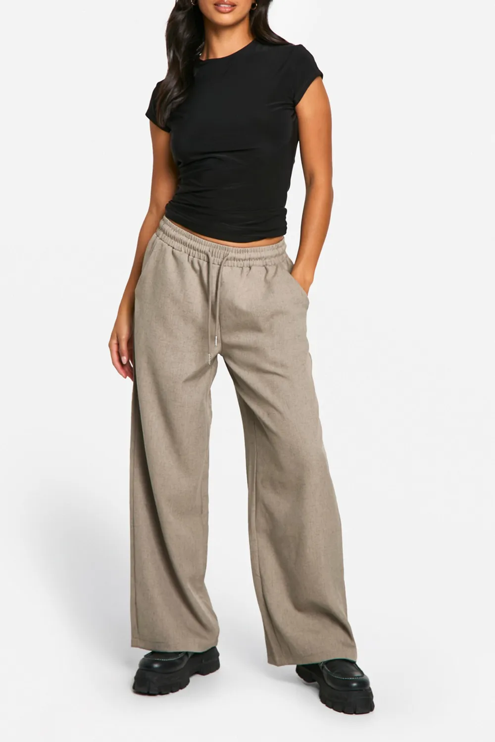 Loose Wide Leg Elastic Waist Women's Trousers