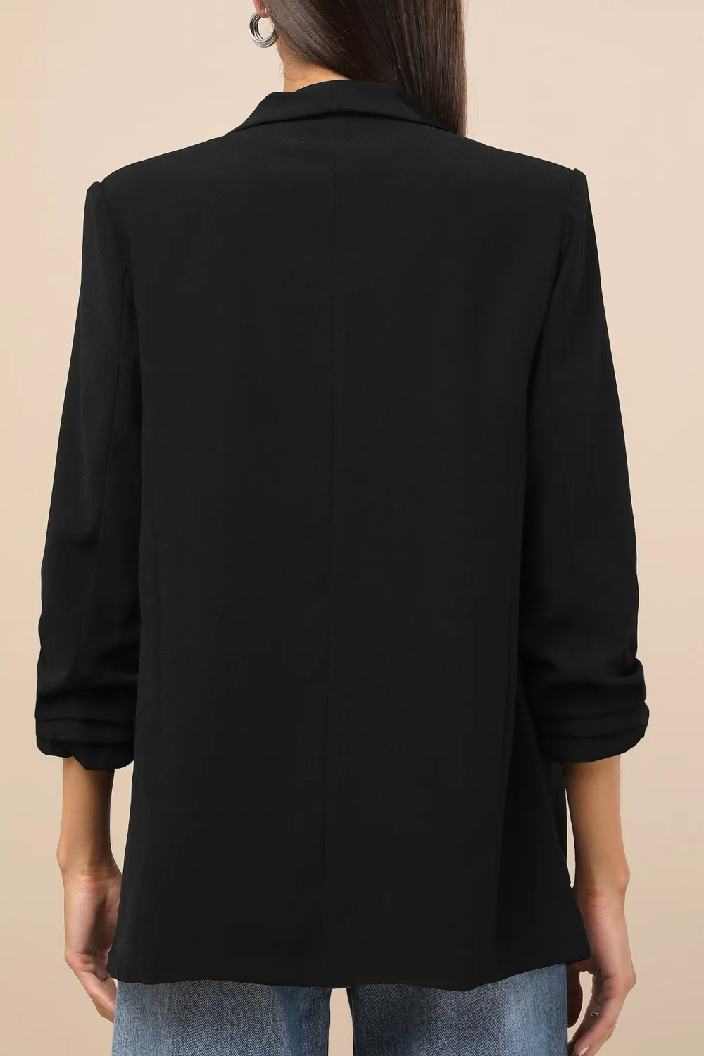 Casual Style Three-Quarter Sleeve Ruched Blazer