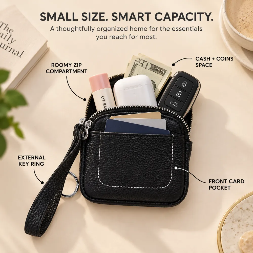 Square Mini Leather Card Wallet & Purse, Zipper Lock Design, Fashion Casual Style Coin Pouch, Perfect Unisex Gift for All Seasons, Stylish Wallet, Coin Bag, Change Purse