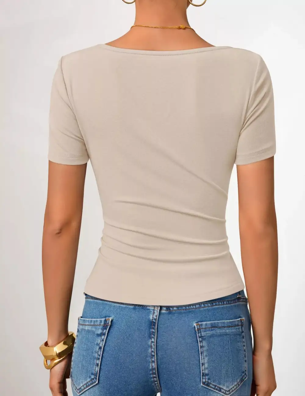Asymmetrical Neckline Fitted T Shirt