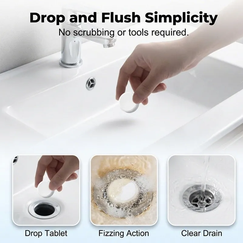 Effervescent tablets for clearing drain clogs – reliably dissolve hair, grease, and dirt – work quickly and gently – for the kitchen, bathroom, and sink