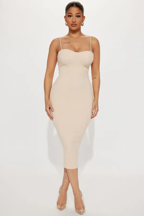Ava Snatched Midi Dress - Cream