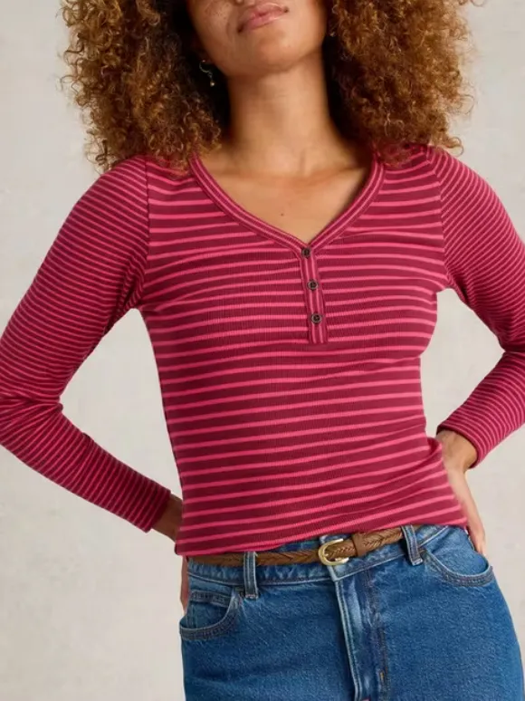 Skinny Ribbed Striped Henley