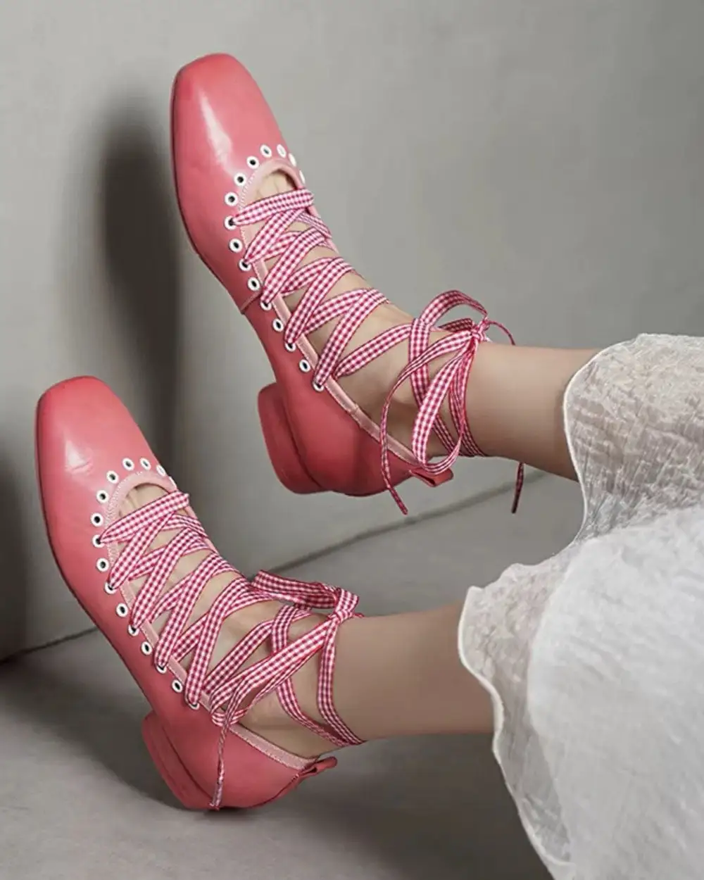 Picnic Gingham Ballet Lace Flats