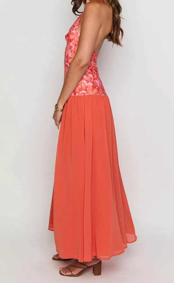 Modern Halter Halter Neck Floral Maxi Dress